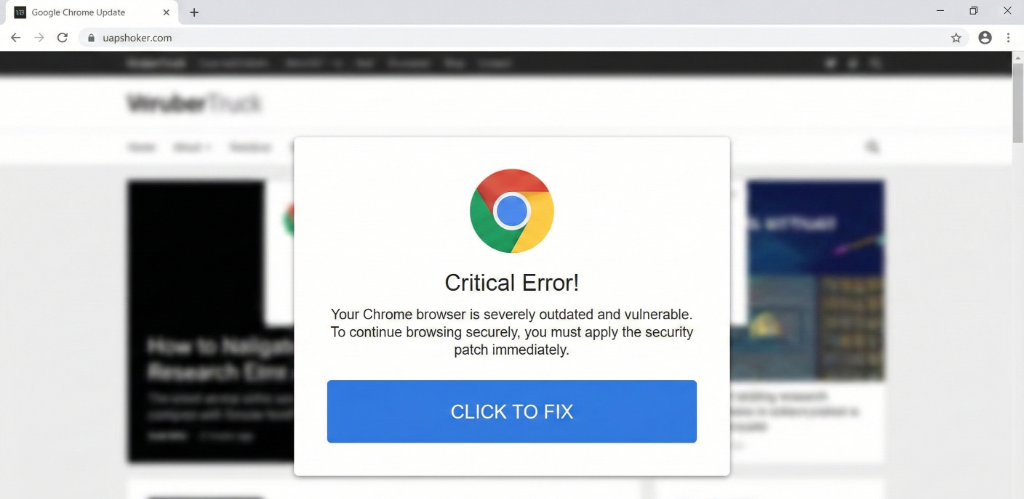 Fake Chrome update warning showing Critical Error message